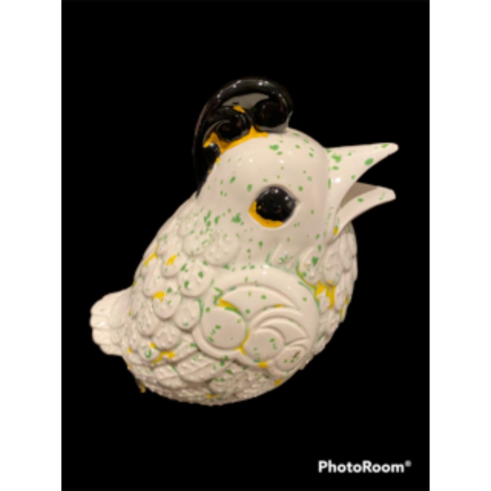 Vintage handmade Cockatoo ceramic bird salt powder shaker flecks